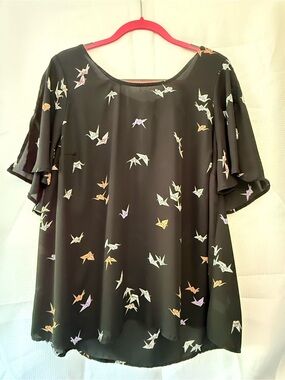 Torrid Black Origami Crane Print Blouse